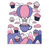 Pastel bunny balloon with cupcakes