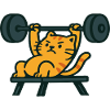 Mascotte con bilanciere pesante con gatti in palestra