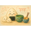 Kawaii Reisbällchen mit Tee Torii