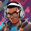 Neon Gamer Avatar mit Kopfhörern