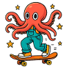 Skater octopus in overalls