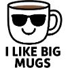 Große Kaffeetasse mit Sonnenbrillenmotiv