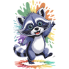 Fröhlicher Waschbär mit Farben