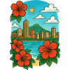 Hibiskus-Stadtpanorama am See