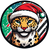 Leopard im Weihnachtsmannhut