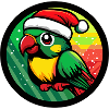 Cheerful parrot in Christmas suit