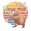 Capybara Tennis in Retro Sunset