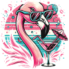 Retro flamingo with cocktail and sunglasses