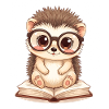 Cute hedgehog with glasses on a book