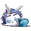 Schlafendes Einhorn und Kaffeebecher