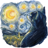 Starry Night Style Cat Van Gogh