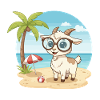 Süße Ziege mit Brille Strandsommerurlaub