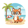 Süßer Fuchs mit Brille Strand-Sommerurlaub