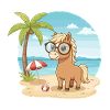 Süßes Pferd mit Brille Strandsommerurlaub