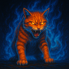 Flaming cat in blue flames