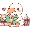 Cute White Duck Loves Reading Books