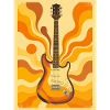 Psychedelische Retro-Gitarre mit lebendigen Siebzigern