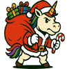 Starker Weihnachtsmann-Einhorn mit Geschenktüte