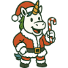 Weihnachtsmann-Einhorn hält Zuckerstangen-Kunst