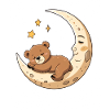 Sleeping Bear on Crescent Moon Illustration