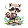Raccoon & Turtle Illustration Nature Element