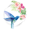 Cercle floral colibri azur