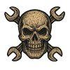 Skull with wrenches