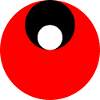 3 circles, red, black and white