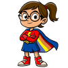 Kleine Superheldin mit Brille