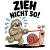 Sloth pulling snail, funny cartoon