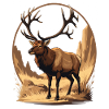 Deer illustration in rocky wilderness landscape