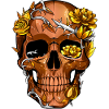 Golden Barbed Wire Floral Skull