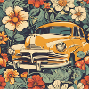 Voiture ancienne dans le cosmos fleuri