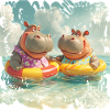 Südsee-Hippos im Schwimmreifen