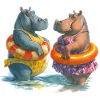Hippo pool friends in summer
