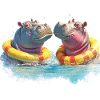 Double Hippo Bathing Fun