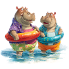 Hippos am Strand mit Schwimmreifen