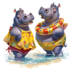 Two Hippos in Bathing Suit