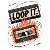 Retro Kassette mit "Loop It" Flammen-Design