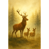 Golden deer family in forest