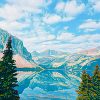 Sky blue mountain lake reflection