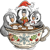 Cute Christmas Penguins in Cocoa Cup