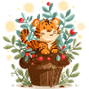 Kuscheltiger im Blumenkorb