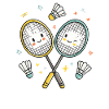 Laughing badminton friends