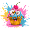 Bunter Cupcake mit Glubschaugen