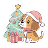 Kawaii Christmas Puppy by the Tree