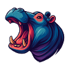 Neon hippo with an open muzzle