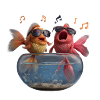 Singing goldfish with sunglasses in glass