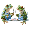 Two frog cooks at dinner
