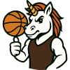 Einhorn-Basketball-Maskottchen mit Ballkontrolle